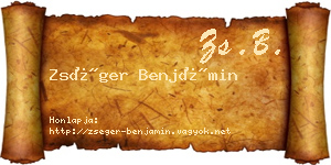 Zséger Benjámin névjegykártya